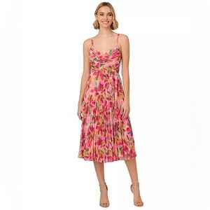 NWT Adrianna Papell Sz 8 Floral Pleated Midi Dress Sleeveless Cocktail Party